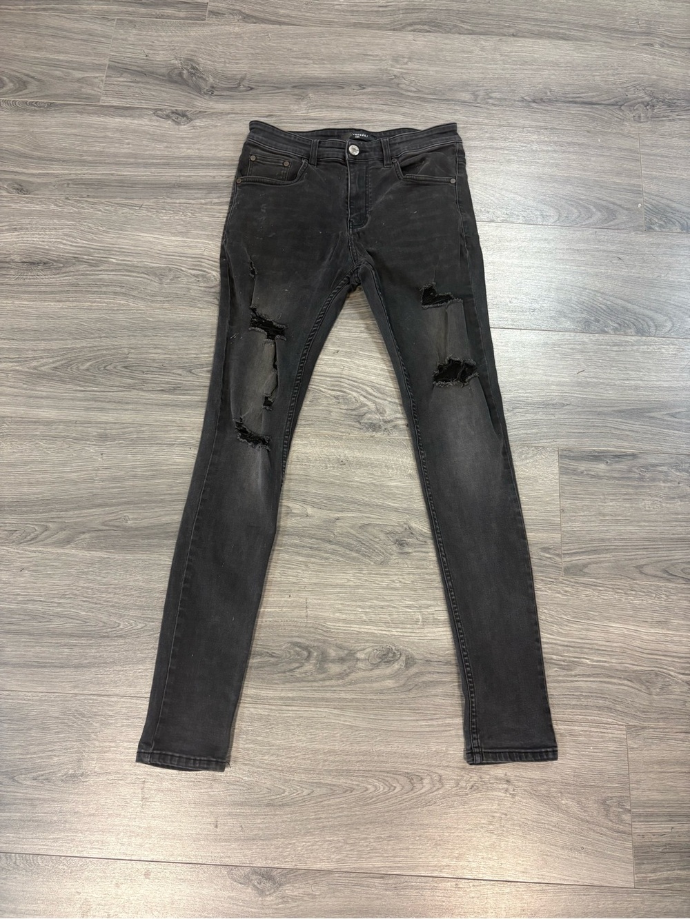 Mens Black Distressed Skinny Jeans